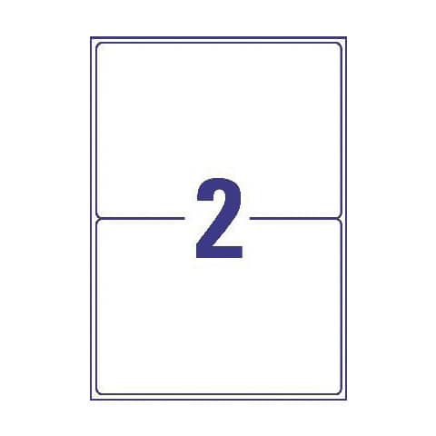 Etichette in Teslin bianco Avery Laser/Inkjet 2 et./foglio 210x148 mm conf. 50 fogli - B3655-50